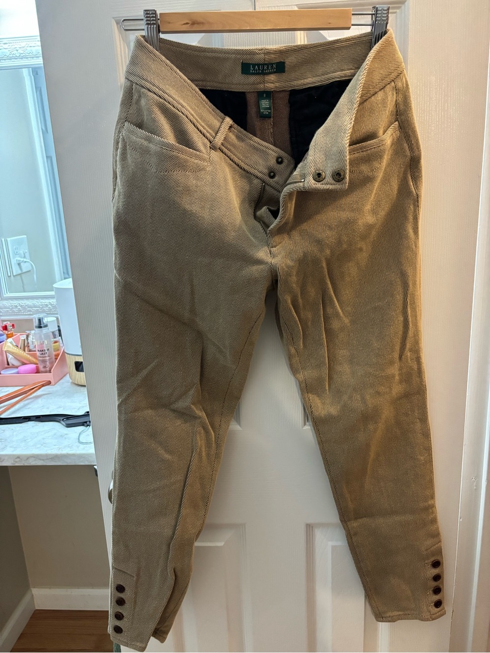 Lauren Ralph Lauren Tan Corduroy Ankle Pants Size 8 | Button Hem | Classic Fall